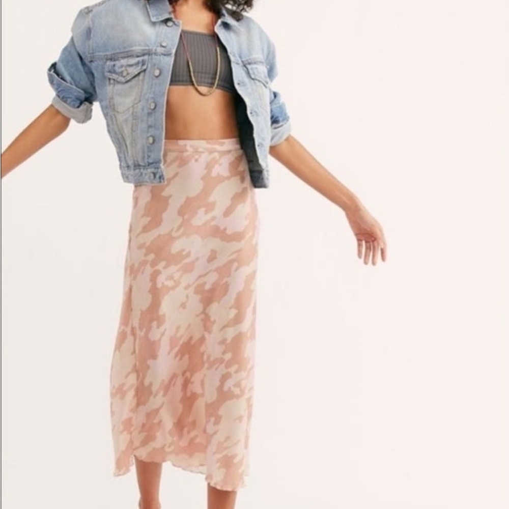 Free People Pink Camo Midi Skirt